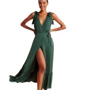 Abercrombie & Fitch Maxi Dress Womens XS Green Wrap Babydoll Prom Wedding Event‎
